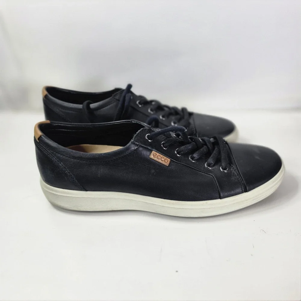 ECCO Soft 7 Mens Black Leather Sneakers Lace Up Comfort Walking Shoes Size 44 10